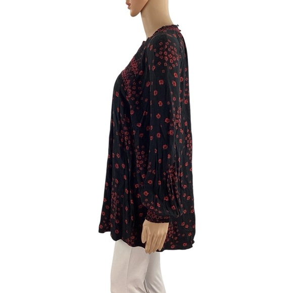 Free People Black Floral Smocked Swing Tunic Mini Dress M - Picture 4 of 7